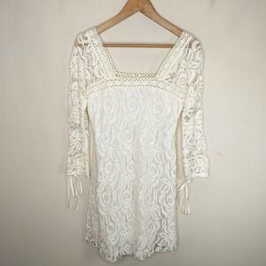 Solitaire Ivory Lace Dress Long Sleeve Crochet Trim Mini Boho